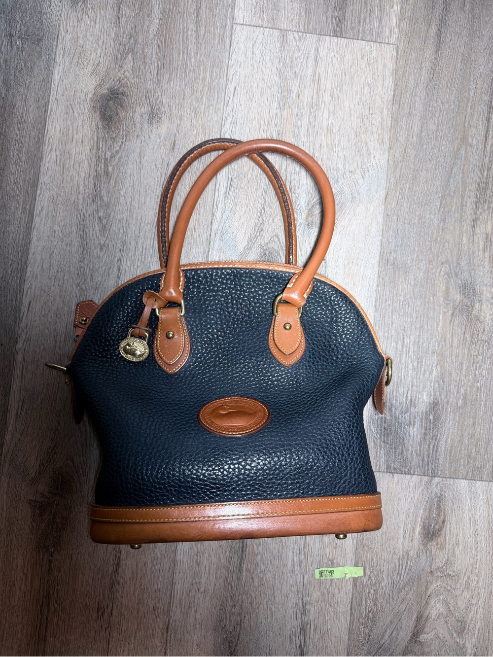 Vintage Dooney & Bourke Pebble Grain Leather Satchel Handbag Black Tan